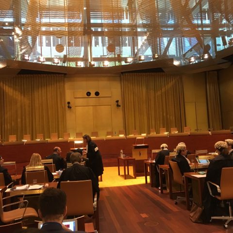 De plenaire zaal van het Europese Hof van Justitie